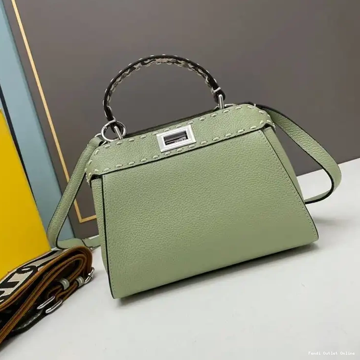 Calf Green Mini In Iconic Stitching Peekaboo Bag Fendi Leather 0703